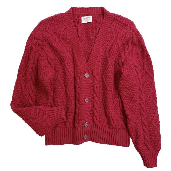 Aymara Mushua Cable Knit Cardigan Sweater Wool Stretch Red S/38 - Picture 1 of 8